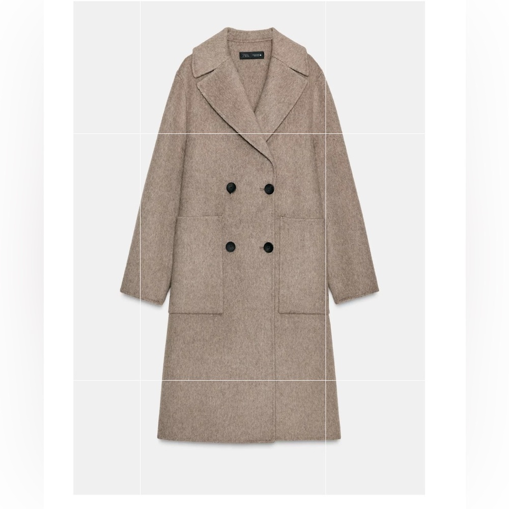 Zara Brown Double-Breasted Wool Coat